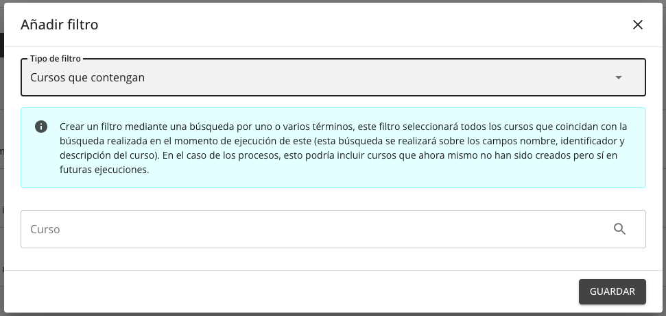 Filtro cursos que contengan