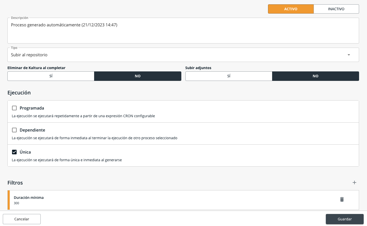 Configuración de Proceso en Kaltura2