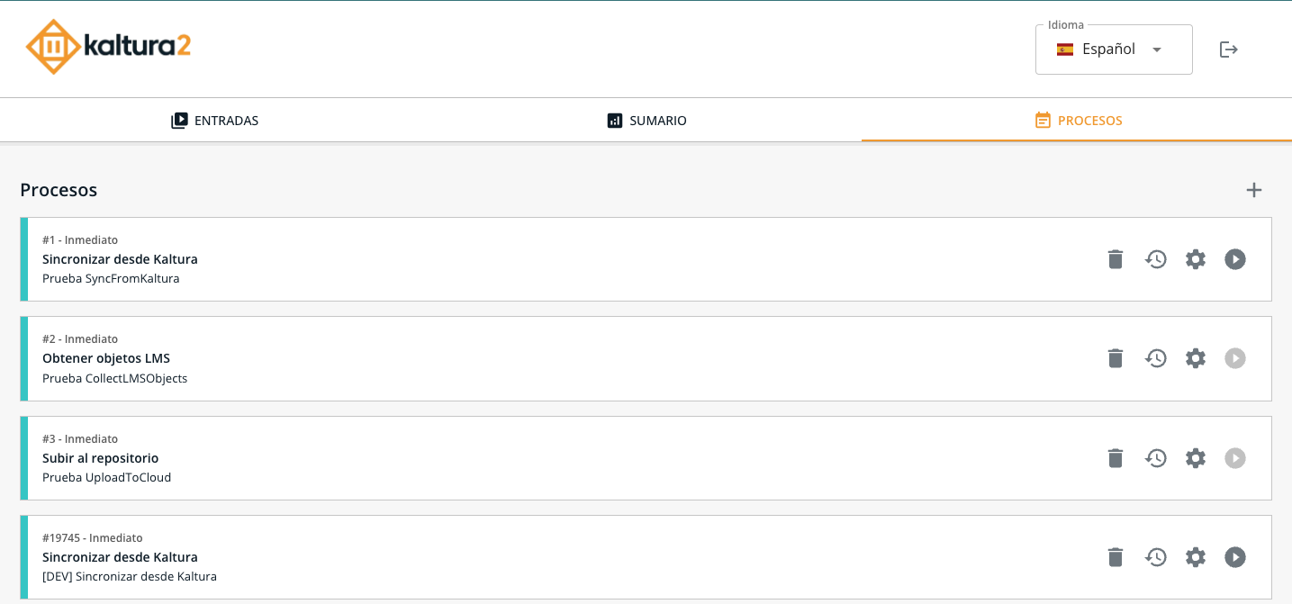 Vista de Procesos en Kaltura2