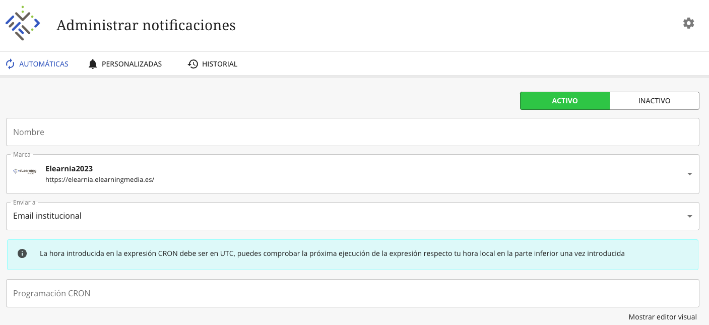 Configuración de notificación automática