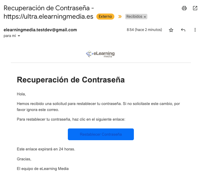 Correo de recuperación