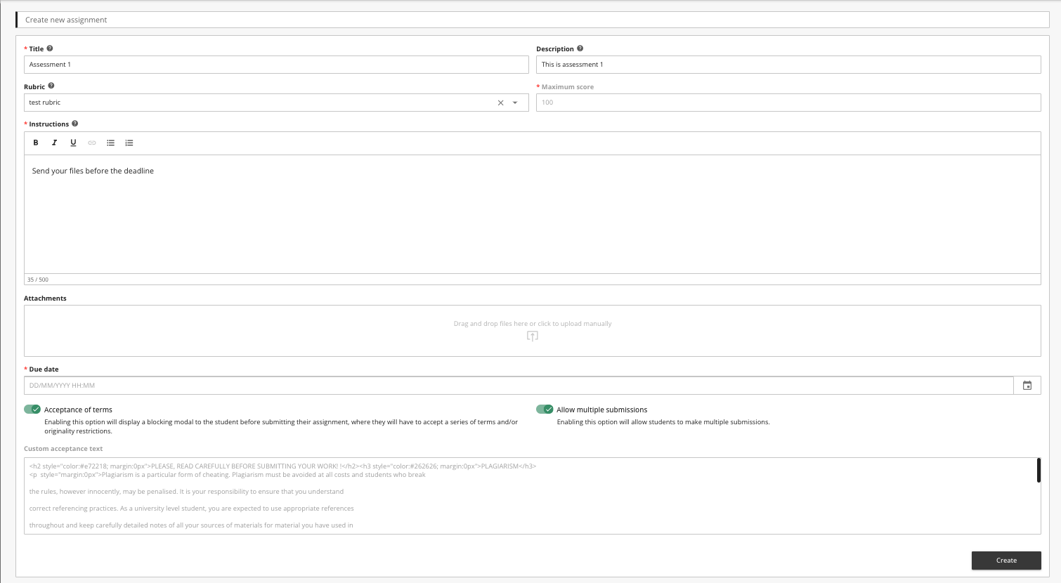 Configuration of an Assessment