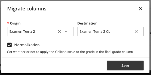 Column Migration Configuration