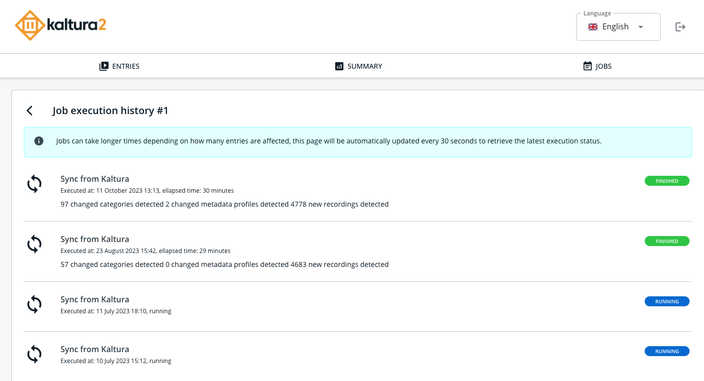 Execution History in Kaltura2